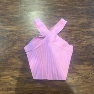 Pink Cross-Strap Ribbed Women's Top
